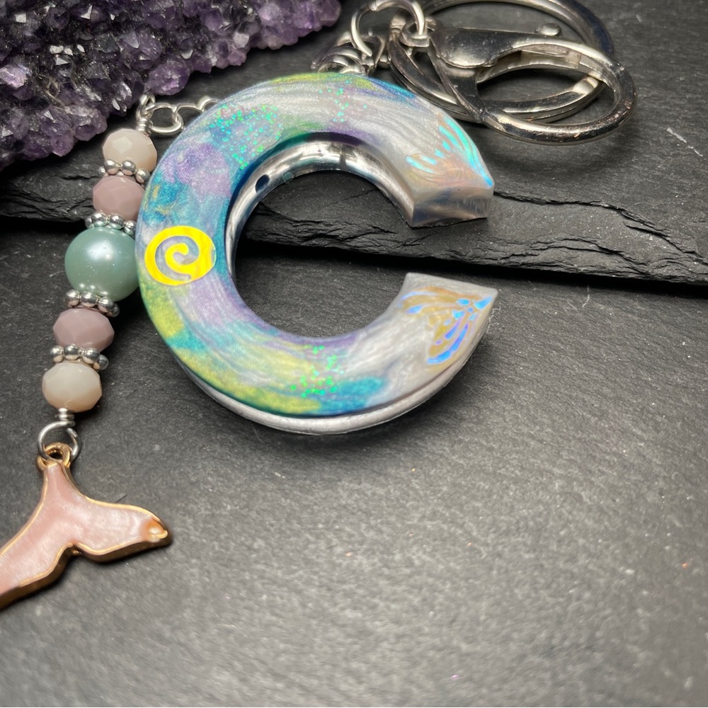 Letter C Mermaid Keychain with Tail Charm Ocean Inspired Artisan - Picture 12 of 16
